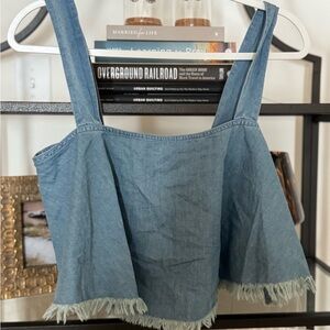 Denim Frayed Hem Crop Top